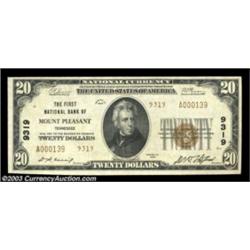 Mount Pleasant, TN - $20 1929 Ty. 2 First NB Ch. # 9319A gorgeous small size Type Two example from t