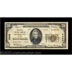 Bartlett, TX - $20 1929 Ty. 2 First NB Ch. # 5422A very scarce Bell county bank that is represented