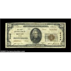 Bryan, TX - $20 1929 Ty. 2 The First NB Ch. # 3446A very scarce type and denomination from this none