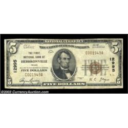 Hebbronville, TX - $5 1929 Ty. 1 First NB Ch. # 12995Fine-Very Fine, a nice example from this small