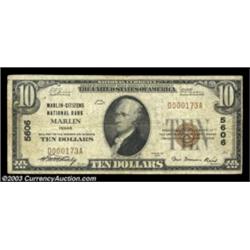 Marlin, TX - $10 1929 Ty. 1 Marlin-Citizens NB Ch. # 5606Only four small size notes appear in the ce