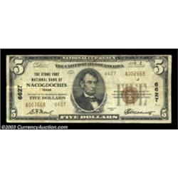 Nacogdoches, TX - $5 1929 Ty. 2 Stone Fort NB Ch. # 6627A small paper clip rust stain is evident, bu