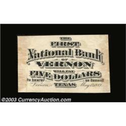 Vernon, TX- The First NB A title Proof from this rare bank, which is unreported after issuing Brown