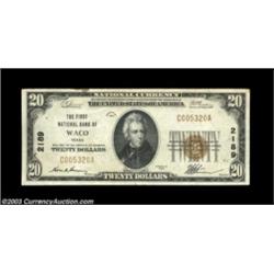 Waco, TX - $20 1929 Ty. 1 The First NB Ch. # 2189 The second title under which this bank issued, wit