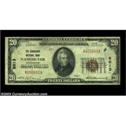 Vancouver, WA - $20 1929 Ty. 1 The Vancouver NB Ch. # 6013A nice $20 with the Loan-Hannah signatures