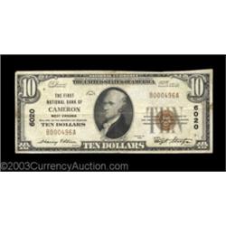 Cameron, WV - $10 1929 Ty. 1 The First NB Ch. # 6020Another example of this difficult bank, offered