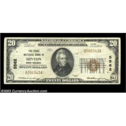Hinton, WV - $20 1929 Ty. 1 The First NB Ch. # 5562An attractive Very Fine from Summers County. Whil