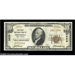 Piedmont, WV - $10 1929 Ty. 1 The First NB of Piedmont Ch. # 3629While not particularly scarce, this