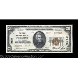 Piedmont, WV - $20 1929 Ty. 2 The First NB Ch. # 3629A fully margined Gem Crisp Uncirculated example