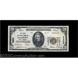 Piedmont, WV - $20 1929 Ty. 2 First NB Ch. # 3629This lovely note is fully original, boldly embossed