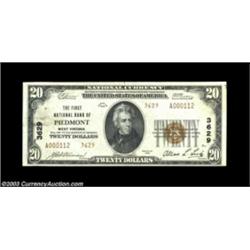 Piedmont, WV - $20 1929 Ty. 2 The First NB Ch. # 3629While there is minor evidence of handling, this