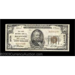 Richwood, WV - $50 1929 Ty. 1 The First NB Ch. # 8434A great piece that may well represent the rares
