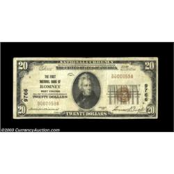 Romney, WV - $20 1929 Ty. 1 The First NB Ch. # 9766This was the only issuing bank located here and o