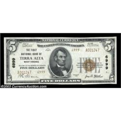 Terra Alta, WV - $5 1929 Ty. 2 The First NB Ch. # 6999A lovely well centered example. Gem Crisp Unci