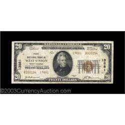 West Union, WV - $20 1929 Ty. 2 First NB Ch. # 13881This very rare bank in Doddridge County was not