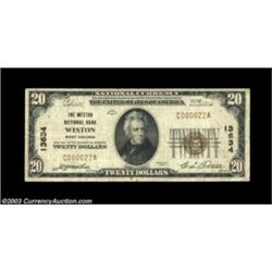 Weston, WV - $20 1929 Ty. 1 The Weston NB Ch. # 13634This bank ordered only 316 sheets of Type 1 $20
