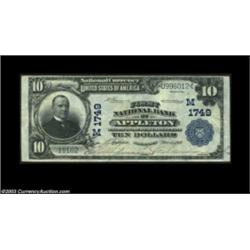 Appleton, WI - $10 1902 Plain Back Fr. 627 First NB Ch. # (M)1749An unusually nice large example fro