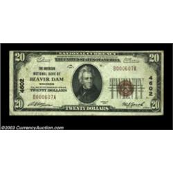 Beaver Dam, WI - $20 1929 Ty. 1 The American NB Ch. # 4602A problem free Fine-Very Fine example.  Im