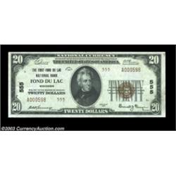 Fond Du Lac, WI - $20 1929 Ty. 2 The First-Fond Du Lac NB Ch. # 555A second high grade small example