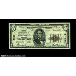 Marinette, WI - $5 1929 Ty. 2 The First NB Ch. # 4123A pleasing Very Fine Type 2 example.  Important