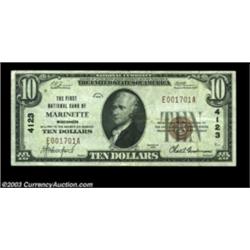 Marinette, WI - $10 1929 Ty. 1 The First NB Ch. # 4123A second high grade small example from here. V