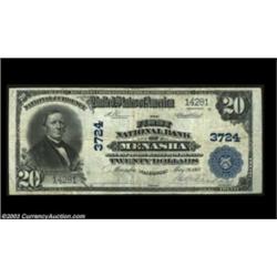 Menasha, WI - $20 1902 Plain Back Fr. 652 The First NB Ch. # 3724A nice large size example from the