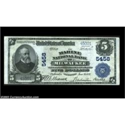 Milwaukee, WI - $5, $20 1902 Plain Back Fr. 607, 659 The Marine NB Ch. # 5458Two notes, the $5 a nic