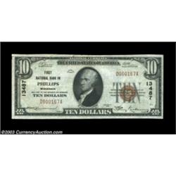 Phillips, WI - $10 1929 Ty. 1 First NB Ch. # 13487A high grade example which is certain to please. E