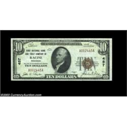 Racine, WI - $10 1929 Ty. 1 First NB & TC Ch. # 457By far the highest grade small size note we've ev