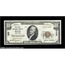 Ripon, WI - $10, $20 1929 Ty. 1 The First NB Ch. # 425Two pieces, the $10 Very Fine-Extremely Fine,
