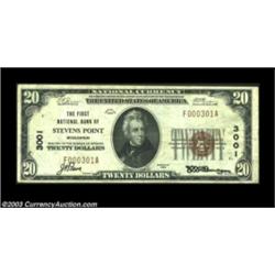 Stevens Point, WI - $20 1929 Ty. 1 The First NB Ch. # 3001An attractive example from this avidly col