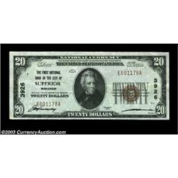 Superior, WI - $20 1929 Ty. 1 The First NB Ch. # 3926A lovely About Uncirculated example.  Important