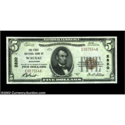 Wausau, WI - $5 1929 Ty. 1 The First NB Ch. # 2820A perfectly centered and well embossed flaming gem