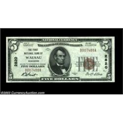 Wausau, WI - $5 1929 Ty. 1 The First NB Ch. # 2820Crackling fresh Gem Crisp Uncirculated.  Important