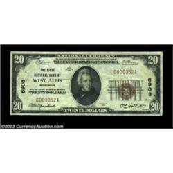 West Allis, WI - $20 1929 Ty. 1 The First NB Ch. # 6908No problems Very Fine small example.  Importa