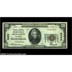 Milwaukee, WI- $20 1929 Ty. 1 Marine National Exchange Bank Ch. # 5458 Very FineMilwaukee, WI- $20 1