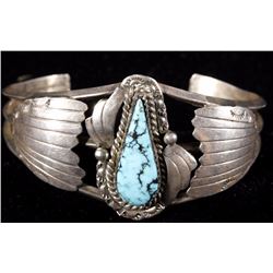 Navajo Signed Sterling Silver And Turquoise Cuff