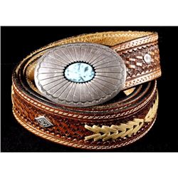 Navajo Signed Sterling And Turquoise Concho Buckle