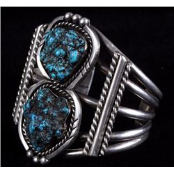 Large Navajo Signed Turquoise and Silver Bracelet