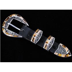 Zuni Sterling Mosaic Belt Buckle Set