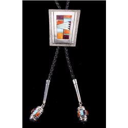 Zuni Inlaid Mosaic Exceptional Sterling Bolo Tie