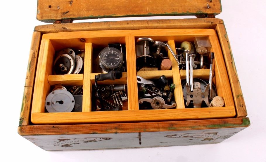 Antique Fishing Reel Repair Wooden Box