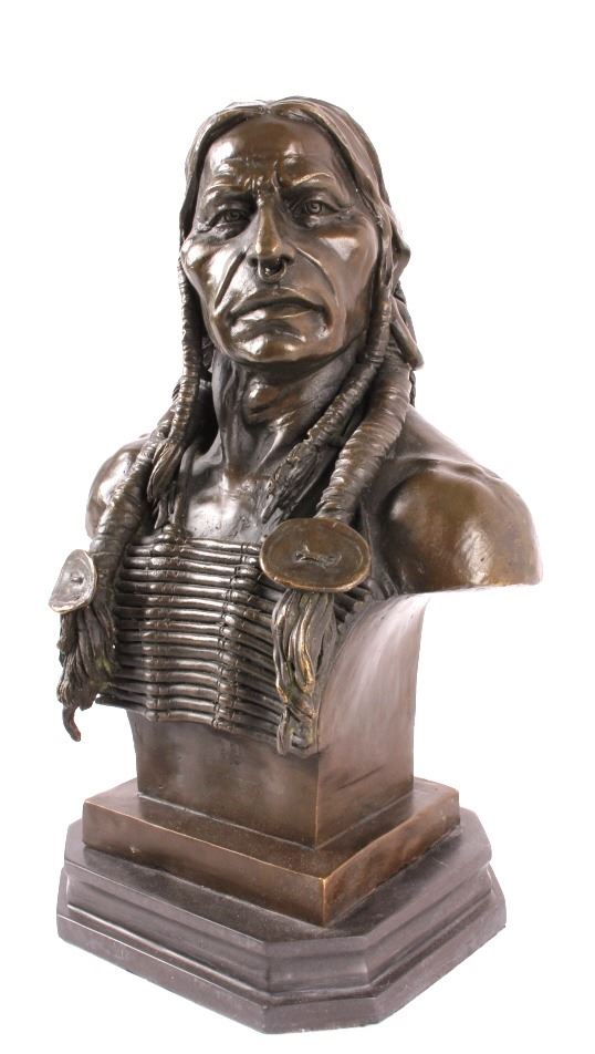 Cast Bronze Native American Head Statue