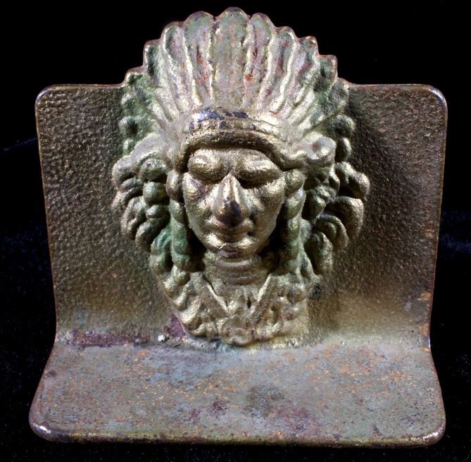 Vintage Cast Brass Indian Head Bookends