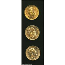 Prussia. Three-piece lot of 20 Marks as follows: