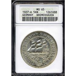 Weimar Republic. Bremerhaven 5 Mark 1927A,