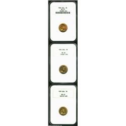 Three Nicolas II gold 5 Roubles,