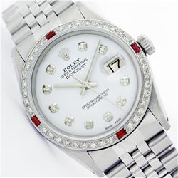 Mens Rolex Stainless Steel Diamond and Ruby Datejust Wristwatch