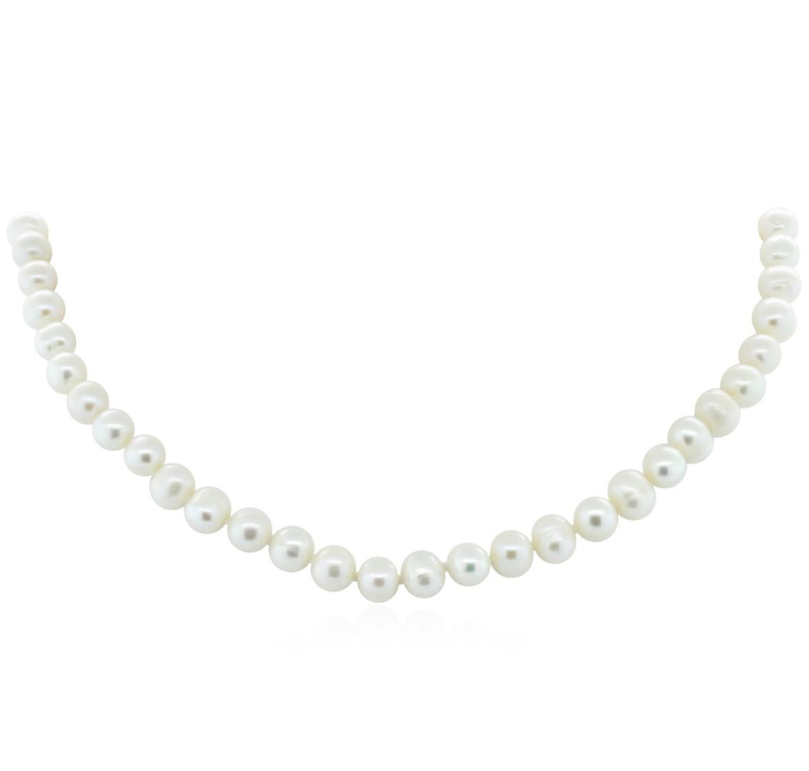 1112MM Cultured Pearl Strand/String Necklace With Silver Ball Clasp