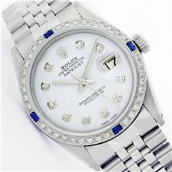 Mens Rolex Stainless Steel Diamond and Sapphire Datejust Wristwatch